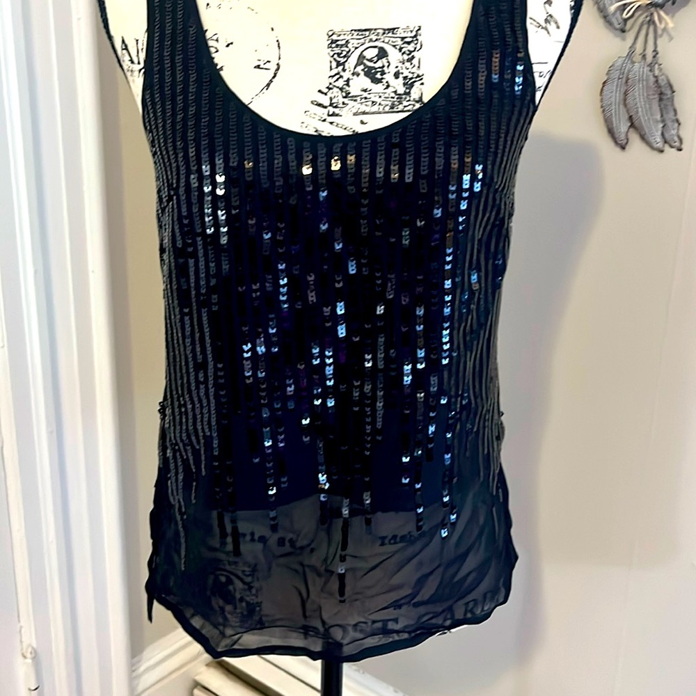 Bebe Black sequined tank top.